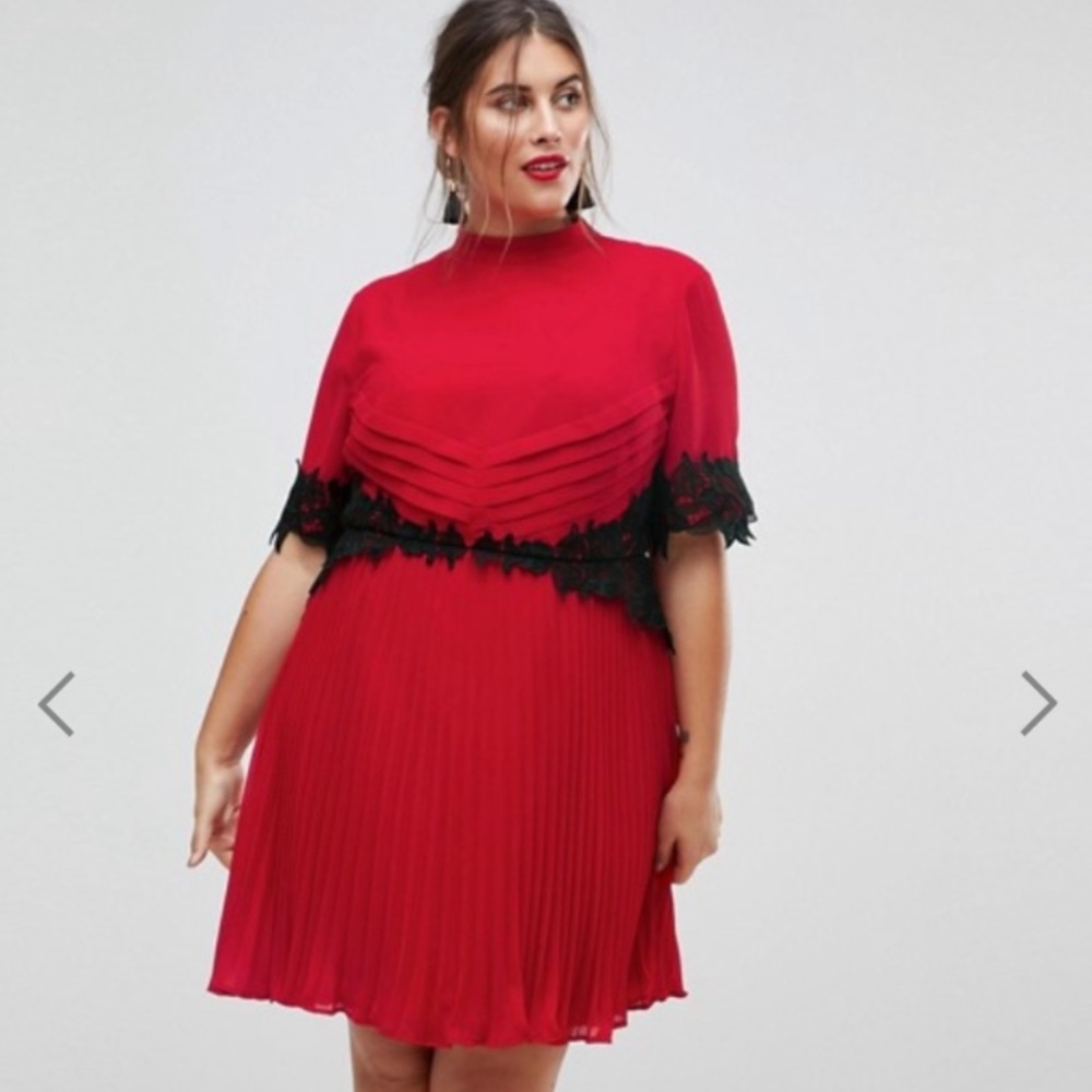 ASOS CURVE Red Pleated Mini Dress Plus